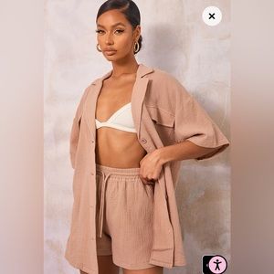 PrettyLittleThing nude woven set.